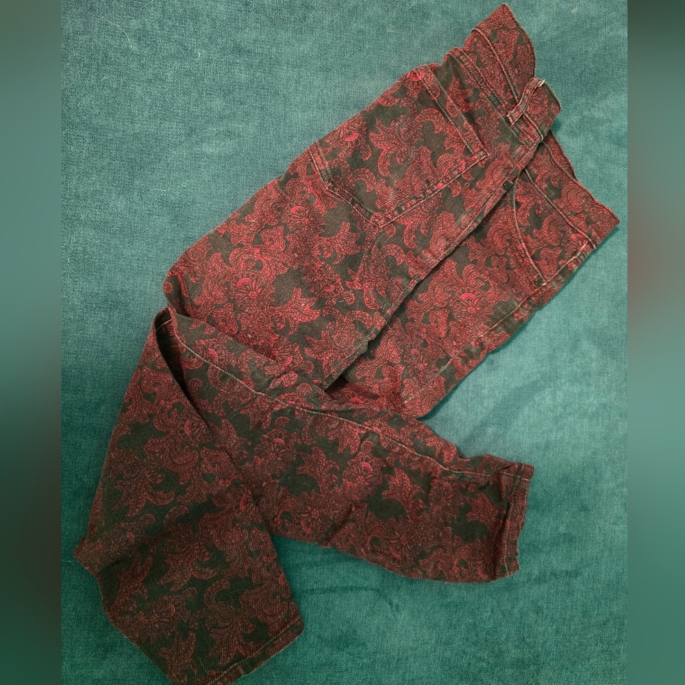 Express Burgundy and Black Skinny Jeans